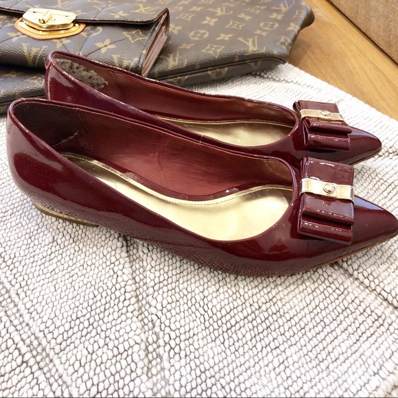Coach Deep Cherry Red Patent Bow Flats 6 - Picture 7 of 8